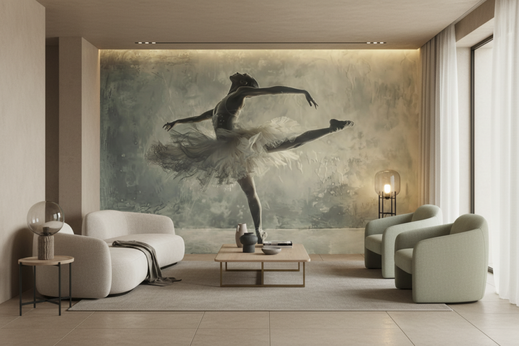 Danseuse Ballet Artistique Mouvement Gracieux Papier Peint Vintage Sépia - Salon / Séjour