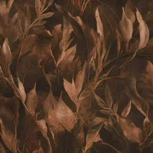 Papier peint feuillage tropical cuivré aux nuances automnales chaleureuses