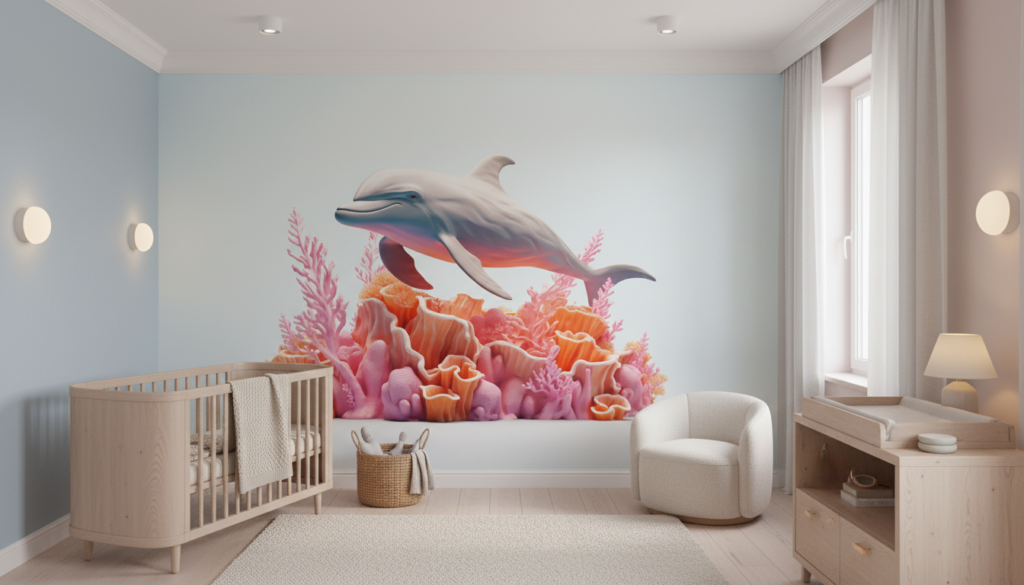 Dauphin et Coraux Tropicaux dans un Jardin Sous-Marin Coloré - Chambre bébé