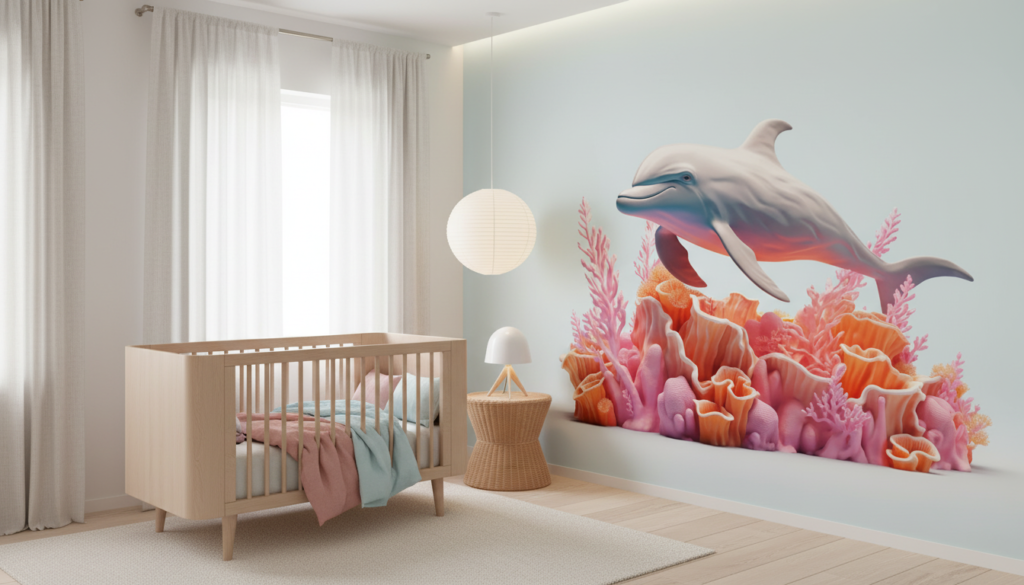 Dauphin et Coraux Tropicaux dans un Jardin Sous-Marin Coloré - Chambre enfant