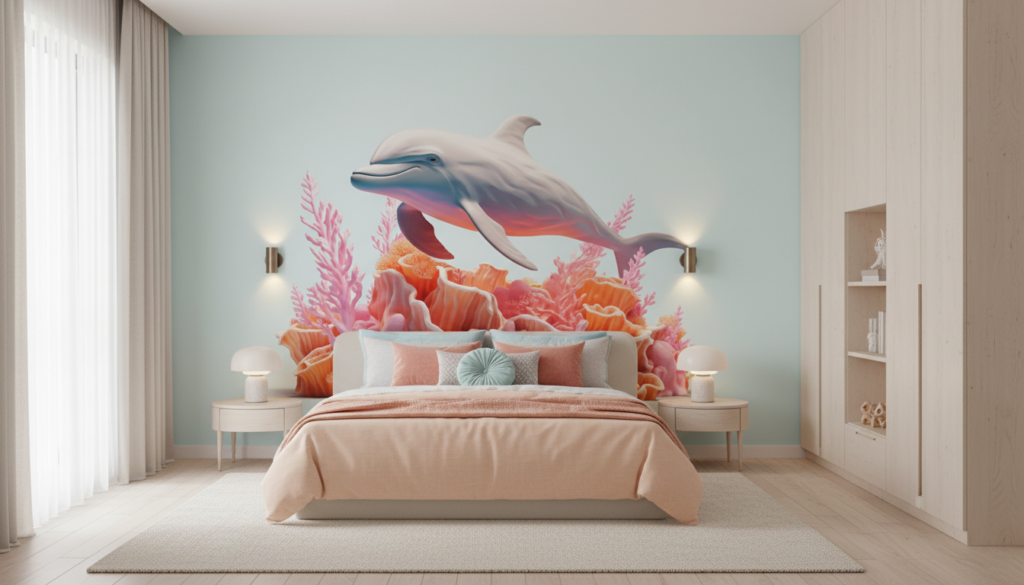 Dauphin et Coraux Tropicaux dans un Jardin Sous-Marin Coloré - Chambre enfant
