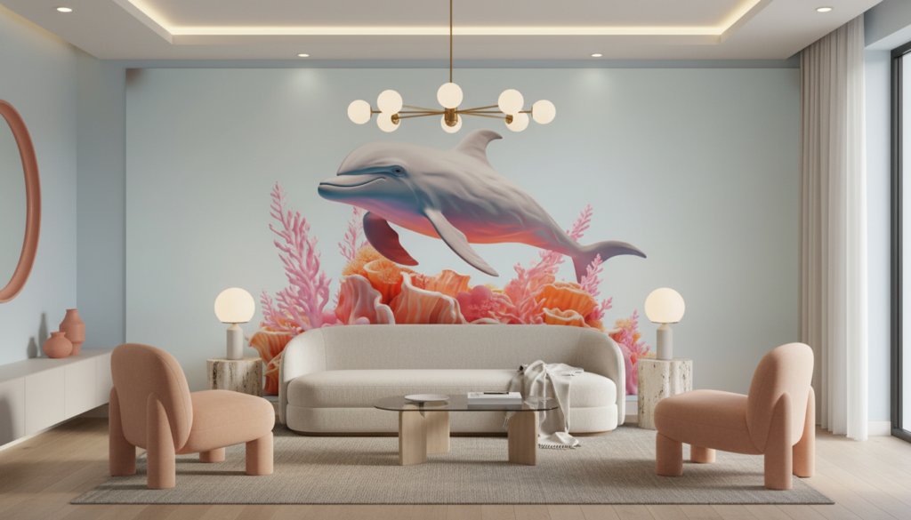 Dauphin et Coraux Tropicaux dans un Jardin Sous-Marin Coloré - Salon / Séjour