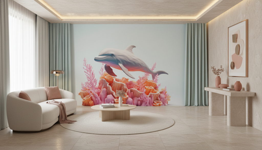 Dauphin et Coraux Tropicaux dans un Jardin Sous-Marin Coloré - Salon / Séjour