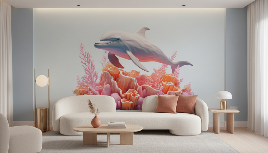 Dauphin et Coraux Tropicaux dans un Jardin Sous-Marin Coloré - Salon / Séjour