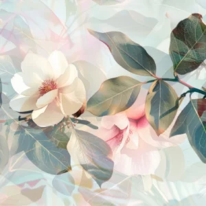 Papier peint floral magnolia pastel effet transparent artistique