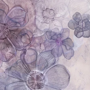 Papier peint floral artistique aux nuances violettes et mauves délicates