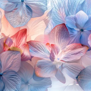 Papier peint floral artistique aux nuances pastel bleu corail