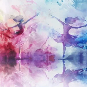 Papier Peint Aquarelle Danseurs Abstraits Rose Violet Bleu