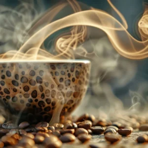 Papier Peint Café Aromatique avec Tasse et Grains Fumants