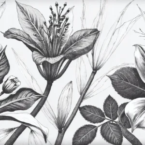 Papier peint botanical noir et blanc fleurs tropicales élégantes