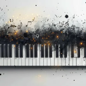 Papier peint piano artistique avec notes de musique et effet aquarelle