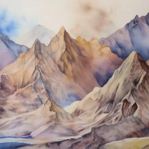 Panorama montagneux aquarelle aux tons pastel et nuances naturelles