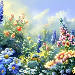 Papier Peint Jardin Enchanteur aux Fleurs Colorées et Papillons