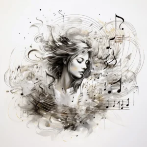 Papier Peint Artistique Femme et Notes de Musique Aquarelle