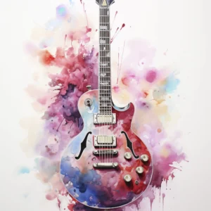 Papier peint guitare électrique explosion aquarelle multicolore artistique moderne