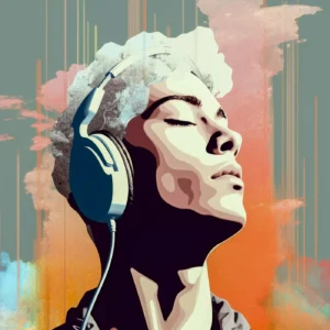 Papier peint portrait artistique avec éclaboussures colorées et effet musical