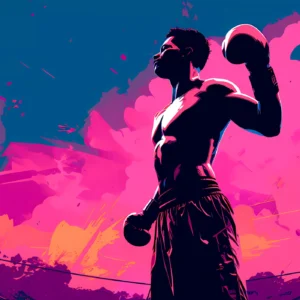 Papier peint boxeur silhouette moderne explosion colorée rose fuchsia