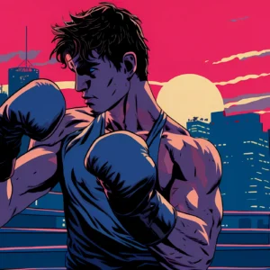 Papier Peint Boxeur Urbain Style Rétro Coucher de Soleil