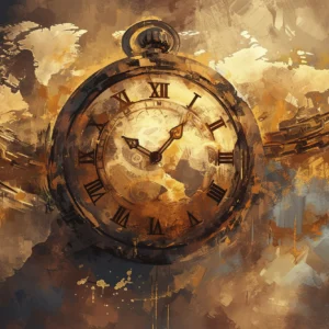 Papier Peint Horloge Vintage Dorée avec Chaînes et Texture Grunge