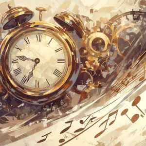 Papier Peint Vintage Horloge Dorée et Partition Musicale Artistique