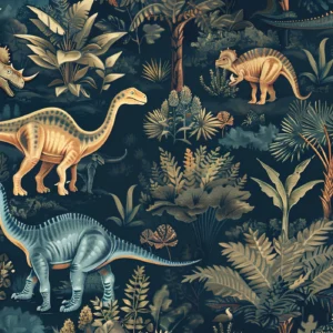 Papier Peint Dinosaures Jungle Préhistorique Bleu Aventure Enfant
