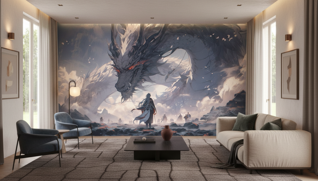 Dragon Majestueux dans les Nuages - Épopée Fantastique Asiatique - Salon / Séjour