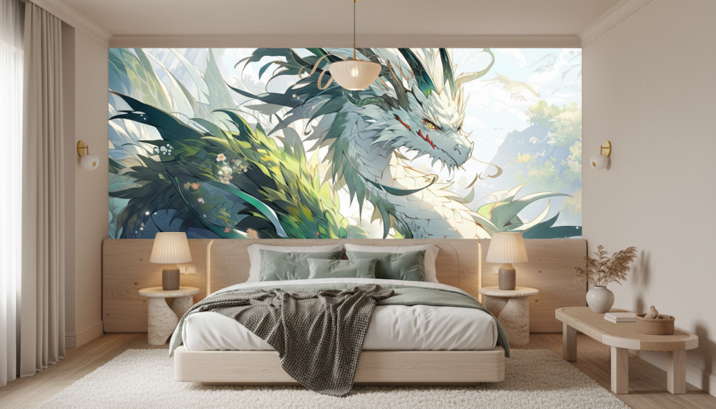Dragon Mystique aux Écailles Végétales dans un Jardin Enchanté - Chambre adulte