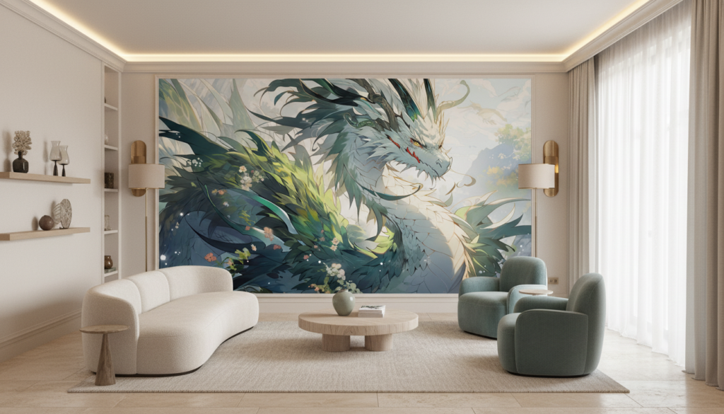 Dragon Mystique aux Écailles Végétales dans un Jardin Enchanté - Salon / Séjour