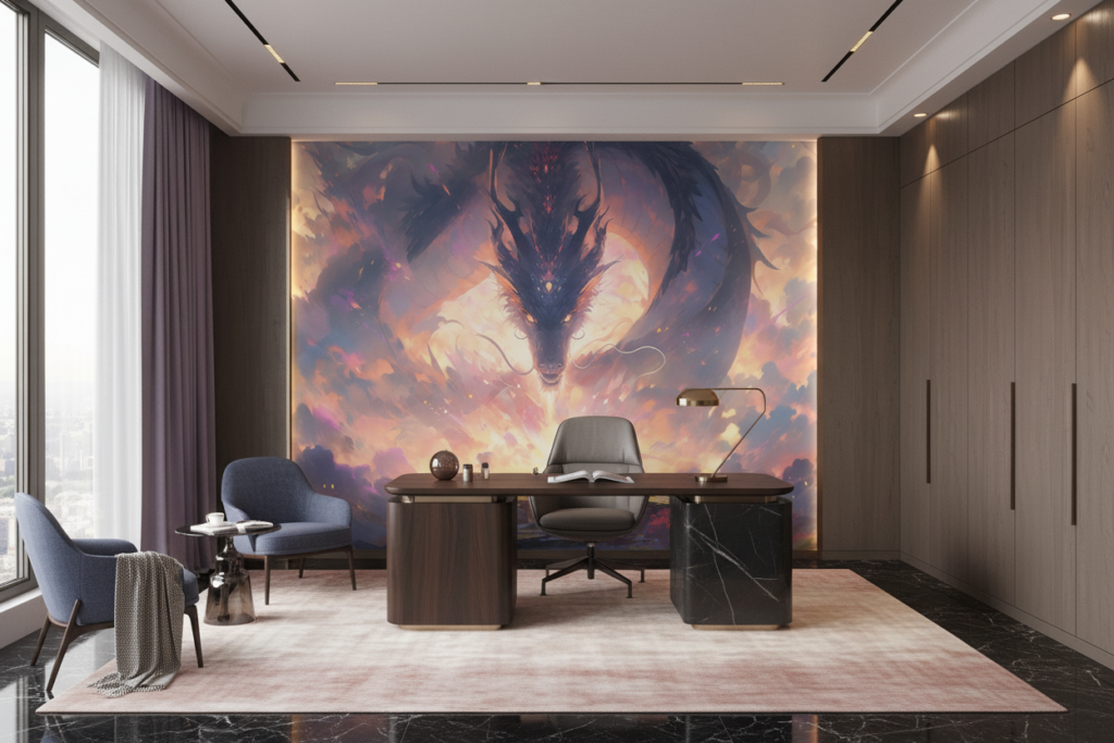 Dragon Mystique Céleste Coucher Soleil Fantastique Épique Silhouette - Bureau