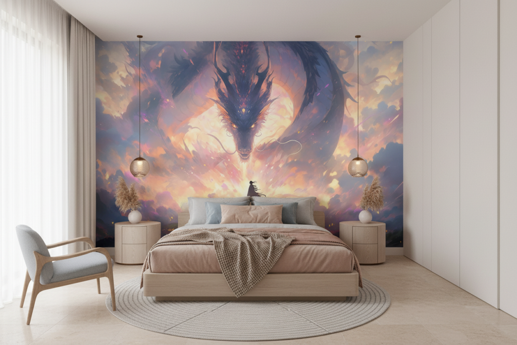 Dragon Mystique Céleste Coucher Soleil Fantastique Épique Silhouette - Chambre adulte