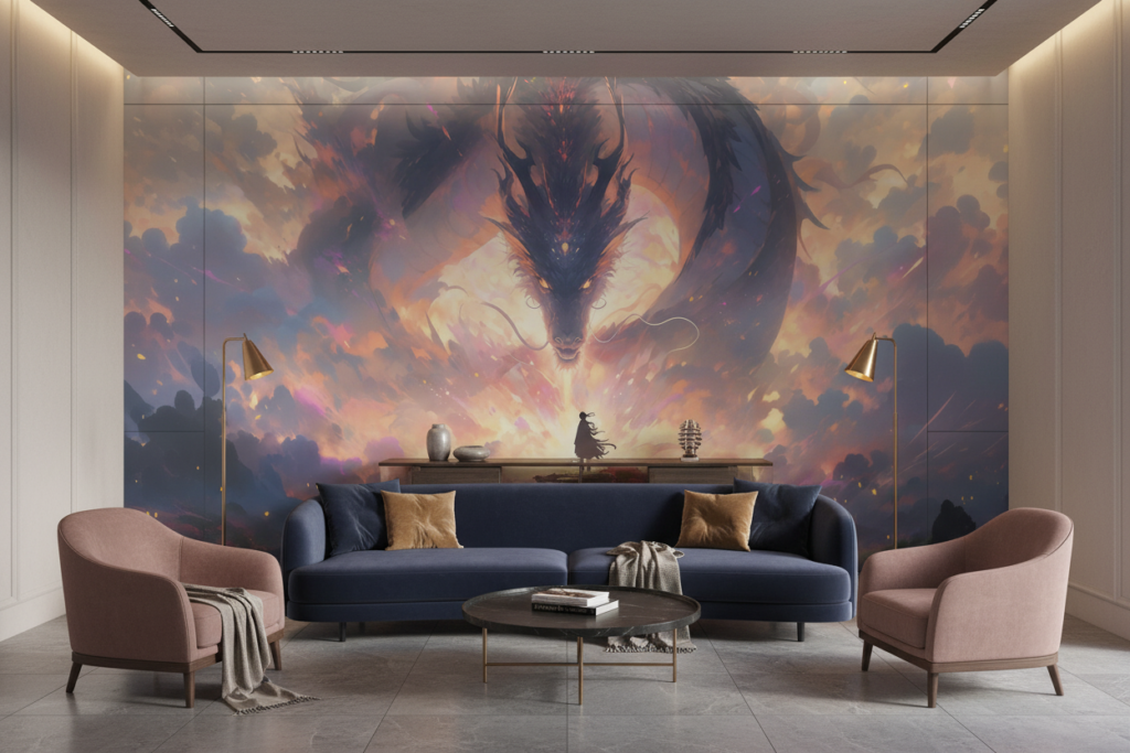 Dragon Mystique Céleste Coucher Soleil Fantastique Épique Silhouette - Salon / Séjour