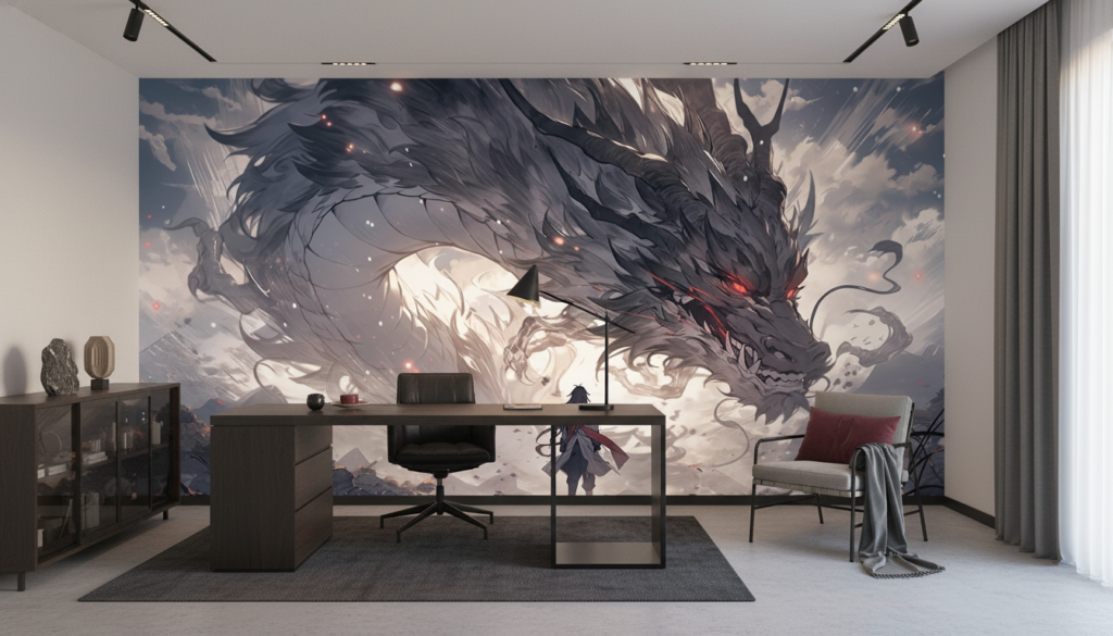 Dragon Mystique et Guerrier dans Tempête Épique Fantastique - Bureau