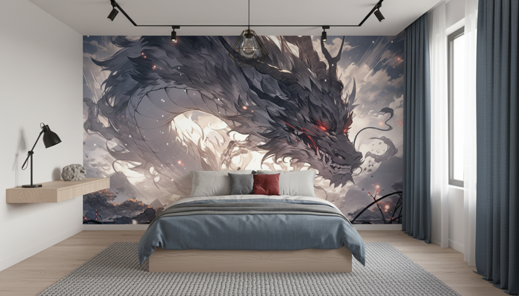 Dragon Mystique et Guerrier dans Tempête Épique Fantastique - Chambre ado