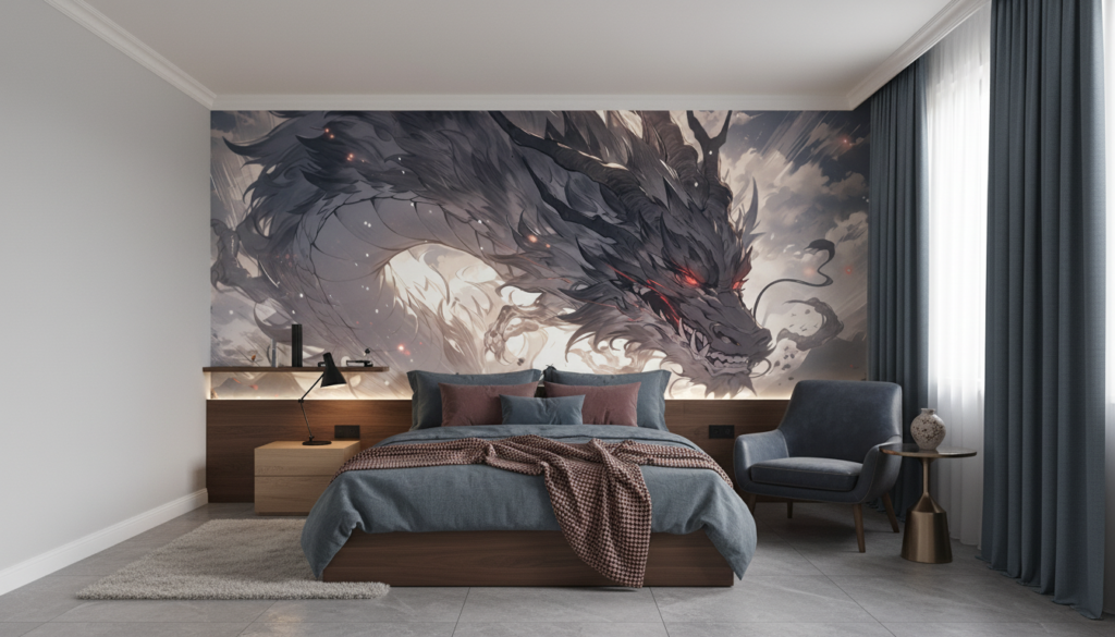 Dragon Mystique et Guerrier dans Tempête Épique Fantastique - Chambre adulte