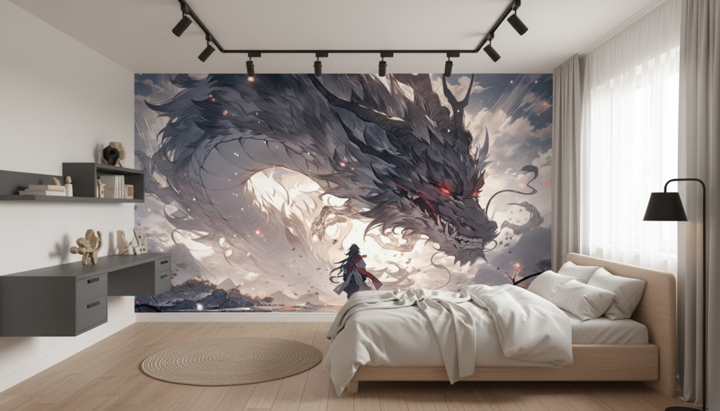 Dragon Mystique et Guerrier dans Tempête Épique Fantastique - Chambre enfant