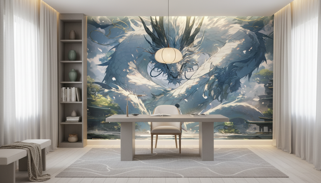 Dragon Spirituel et Maître dans Temple Asiatique Mystique - Bureau