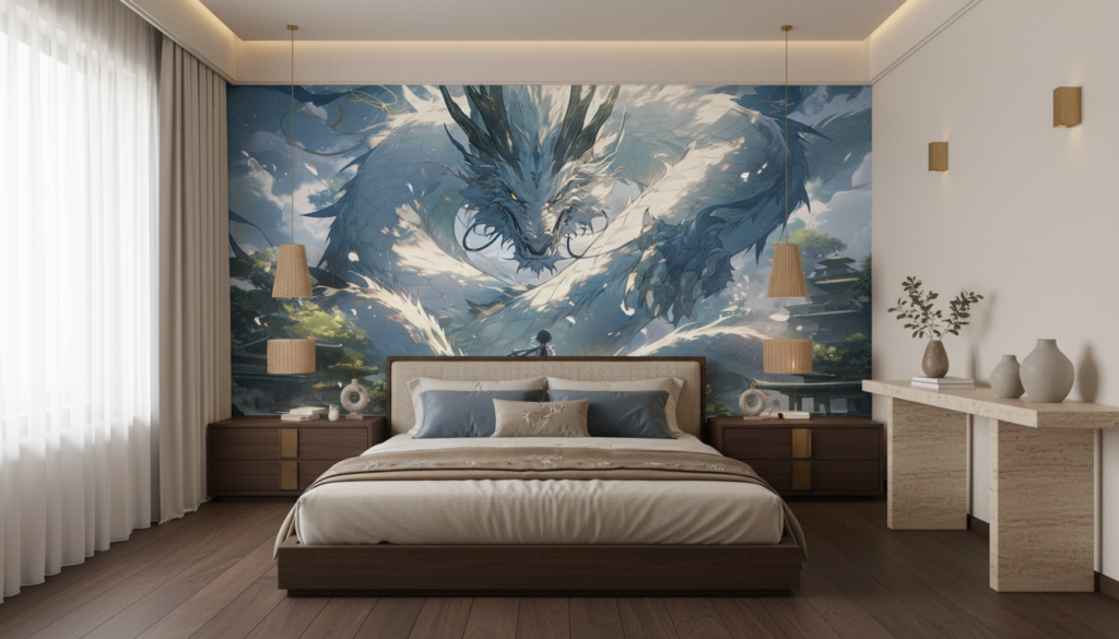 Dragon Spirituel et Maître dans Temple Asiatique Mystique - Chambre adulte