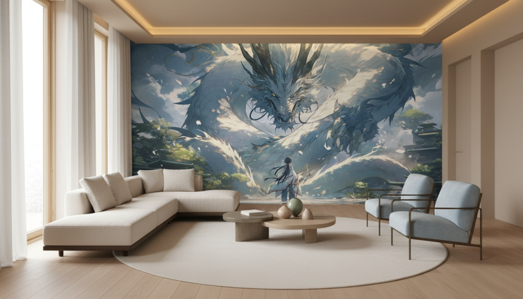 Dragon Spirituel et Maître dans Temple Asiatique Mystique - Salon / Séjour