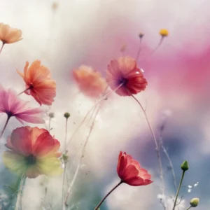 Papier peint cosmos aquarelle aux tons roses et corail