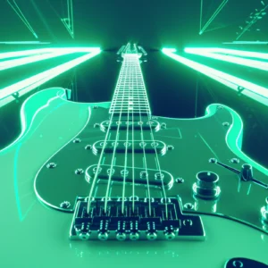 Papier Peint Guitare Électrique Néon Vert Futuriste Laser