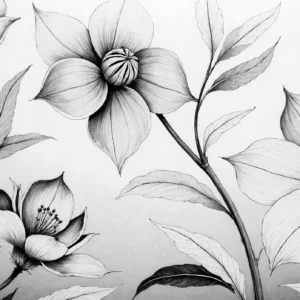 Papier Peint Floral Noir et Blanc Élégant Style Botanical