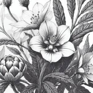 Papier peint botanique noir et blanc aux motifs floraux élégants