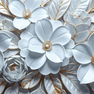 Papier Peint Relief Fleurs Blanches Dorées Élégance Luxueuse