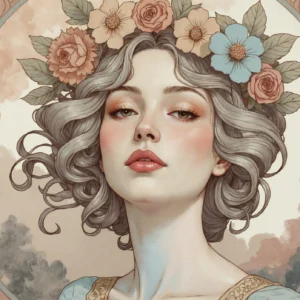 Portrait Art Nouveau Floral Couronne Ornements Décoratifs Vintage