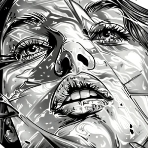 Papier Peint Artistique Portrait Femme Style Manga Noir et Blanc