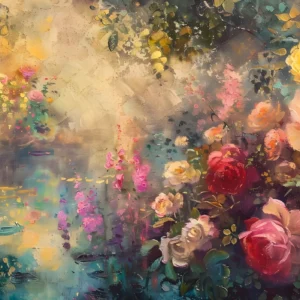 Papier Peint Floral Artistique aux Roses Romantiques et Nuances Pastel