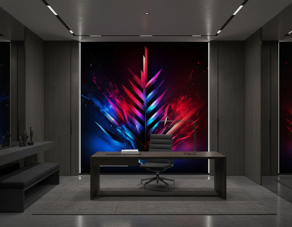 Explosion Cristalline Abstraite Multicolore sur Fond Noir Lumineux - Bureau