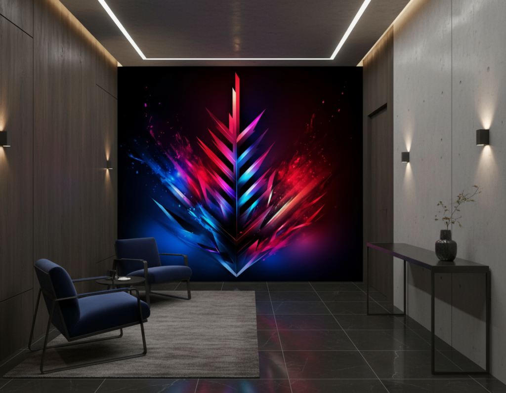 Explosion Cristalline Abstraite Multicolore sur Fond Noir Lumineux - Entrée