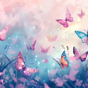 Papier peint papillons féeriques dans jardin pastel enchanteur