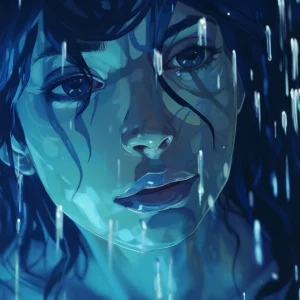 Portrait Féminin Artistique Sous la Pluie Teintes Bleues